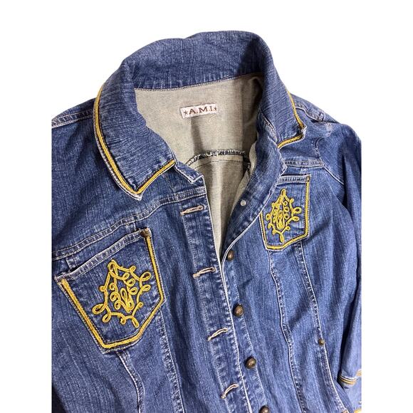 Y2K Denim Jean Jacket Women’s Medium – Embroidered Pockets & Collar Vintage - Picture 2 of 5